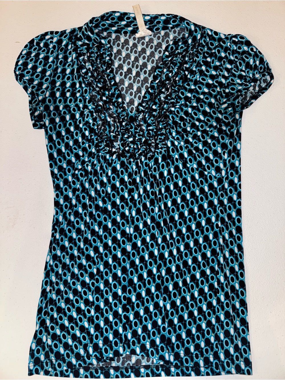 Heart Soul Black and Blue Ruffle V-Neck Tunic
